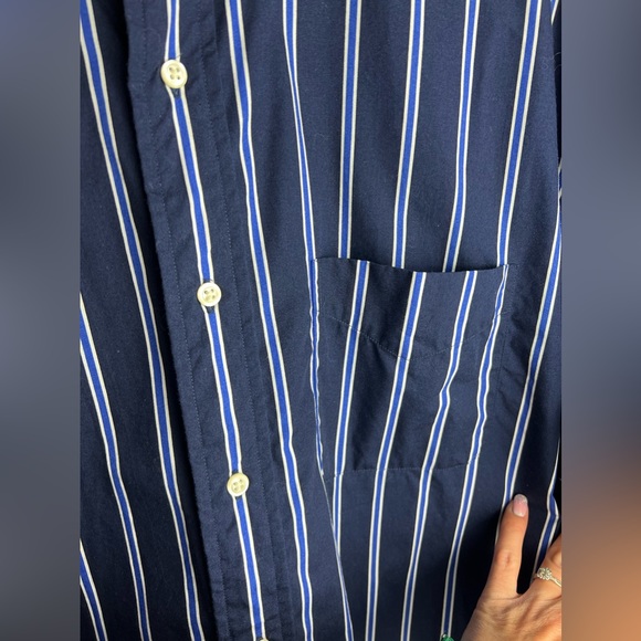 Brooks Brothers Mens Button Up polo style white collar blue striped vintage. - Picture 14 of 16